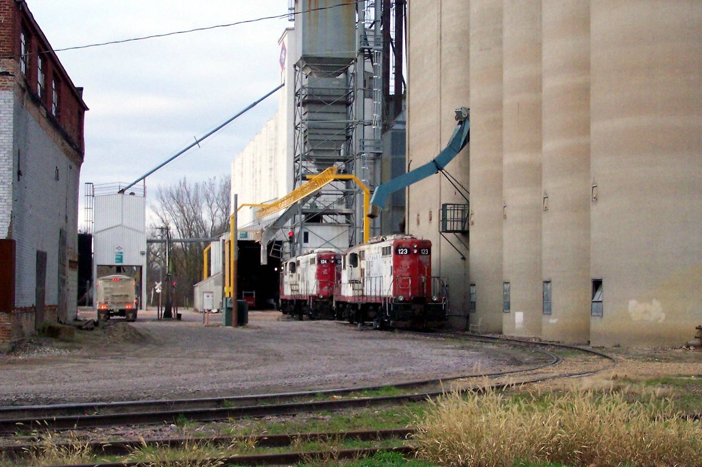 Two former Soo GP9 units serve an elevator